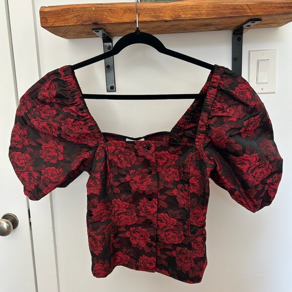 GANNI Black & Red Botanical Jacquard Blouse - Picture 4 of 4